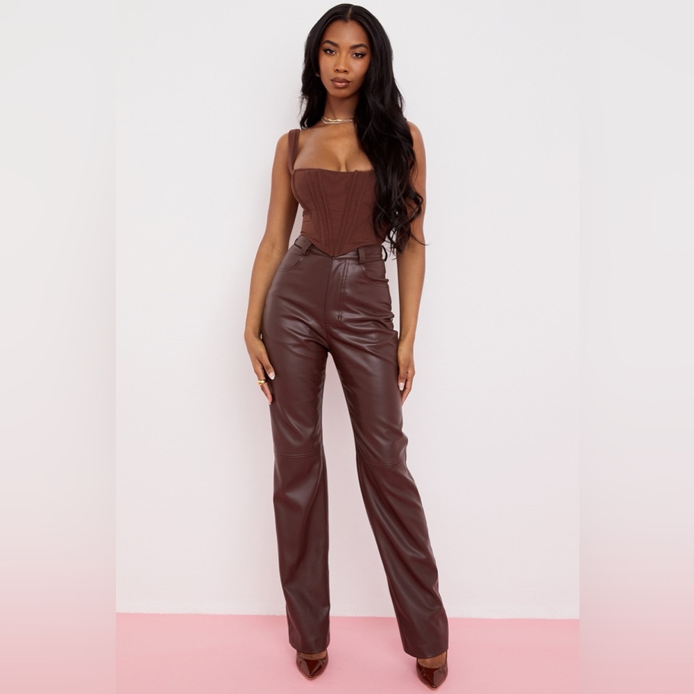 House of CB Brown Straight Leg Leather Pants